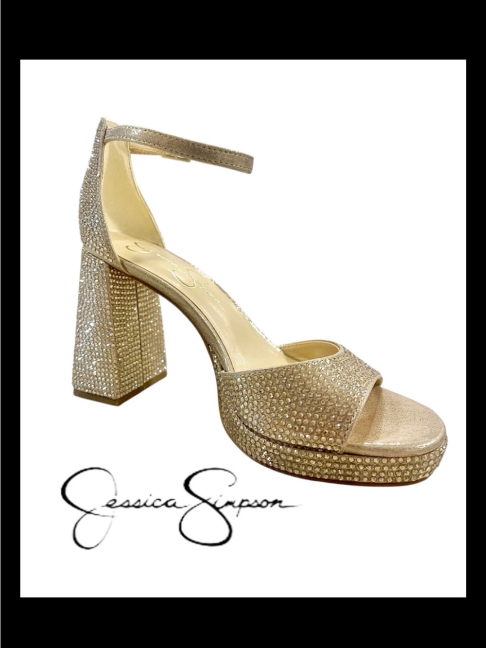 Jessica Simpson Gold Rhinestone Block Heel Sandals Size 7 NEW